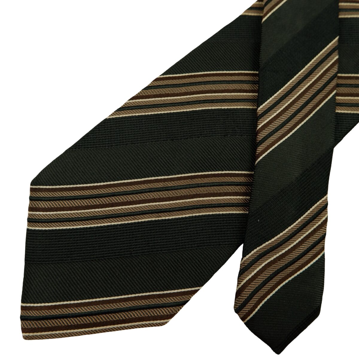 a16613 2 Hugo Boss Tie Silk Black Brown Stripe Italy (US Import Tax Included) มุมที่ 2