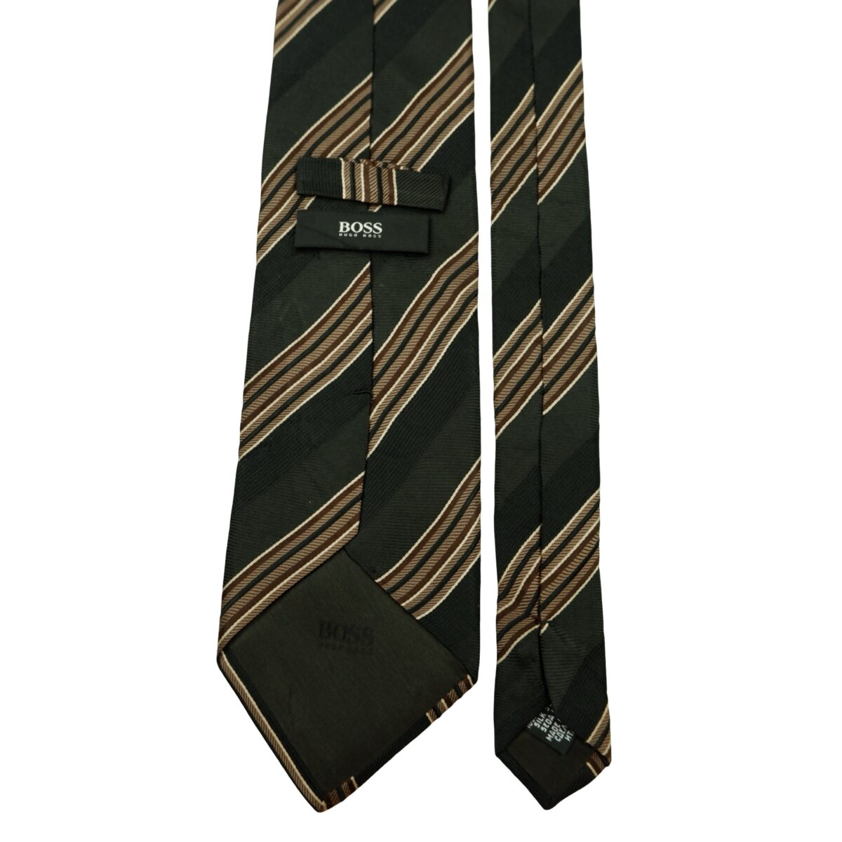 a16613 4 Hugo Boss Tie Silk Black Brown Stripe Italy (US Import Tax Included) มุมที่ 4