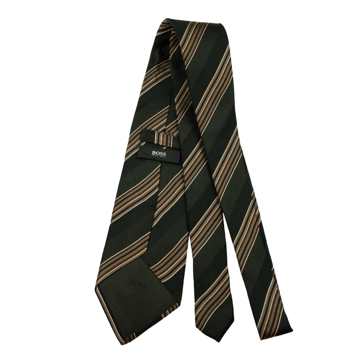 a16613 7 Hugo Boss Tie Silk Black Brown Stripe Italy (US Import Tax Included) มุมที่ 7