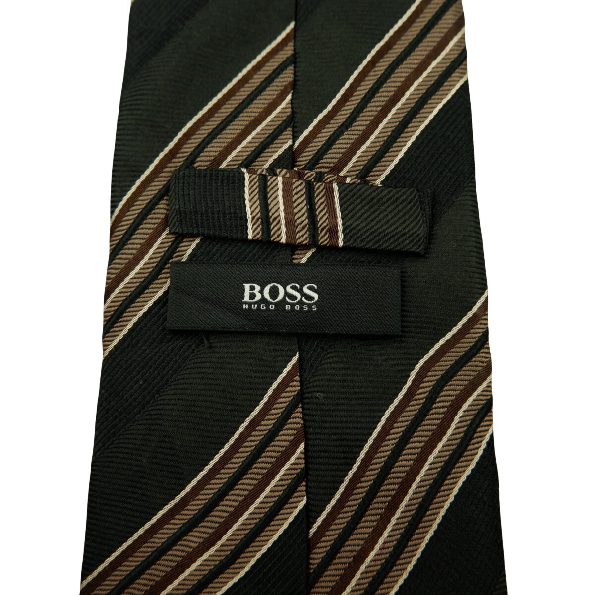 a16613 9 Hugo Boss Tie Silk Black Brown Stripe Italy (US Import Tax Included) มุมที่ 9