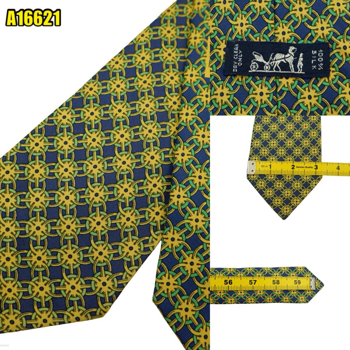 created by photogrid Hermes Tie Silk Navy Geometric France (US Import Tax Included) มุมที่ 1