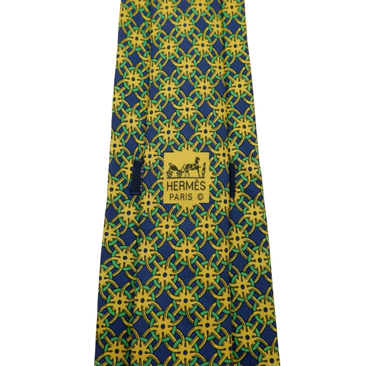 a16621 10 Hermes Tie Silk Navy Geometric France (US Import Tax Included) มุมที่ 10