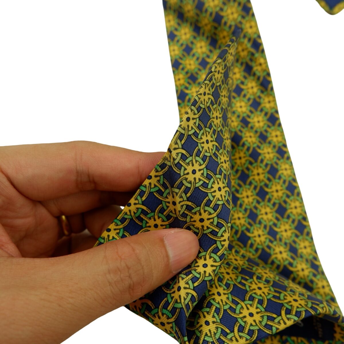 a16621 13 Hermes Tie Silk Navy Geometric France (US Import Tax Included) มุมที่ 13