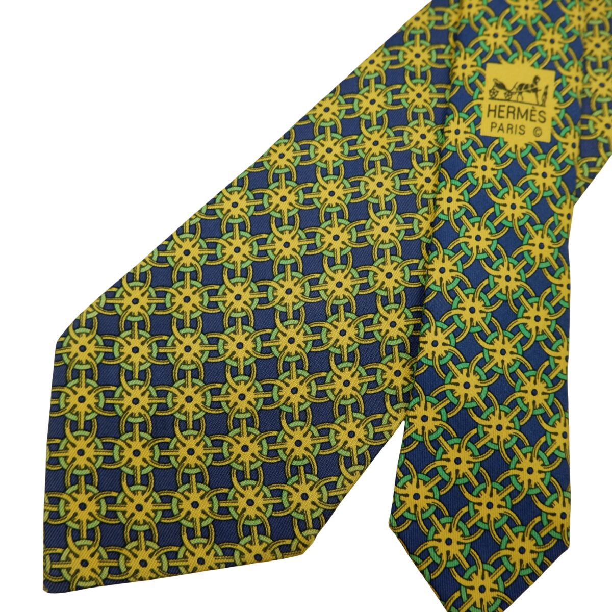 a16621 2 Hermes Tie Silk Navy Geometric France (US Import Tax Included) มุมที่ 2