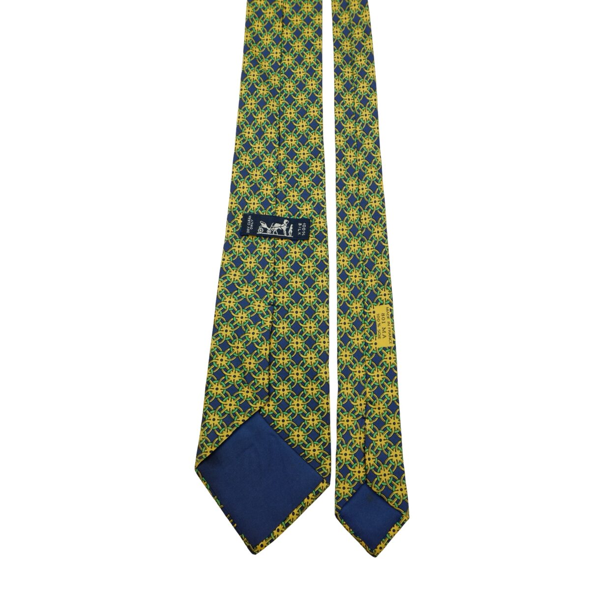 a16621 4 Hermes Tie Silk Navy Geometric France (US Import Tax Included) มุมที่ 4