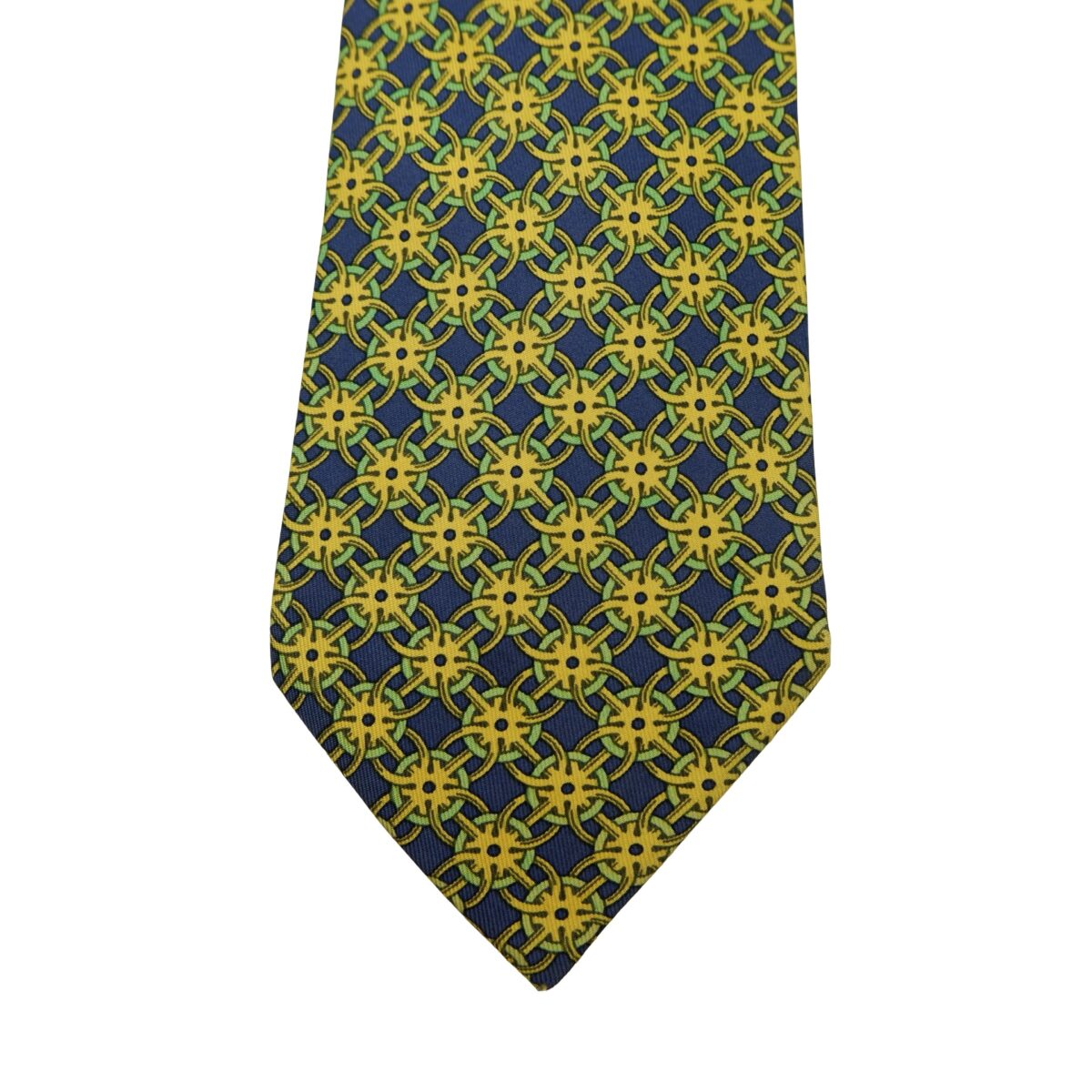 a16621 6 Hermes Tie Silk Navy Geometric France (US Import Tax Included) มุมที่ 6