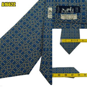 Hermes Tie Silk Blue Geometric France (US Import Tax Included) มุมที่ 1