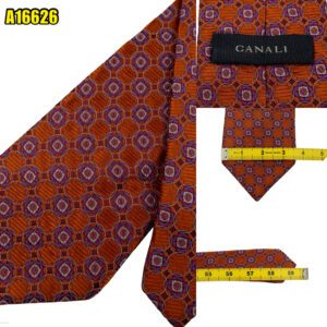 Canali Tie Silk Brown Geometric Italy (US Import Tax Included) มุมที่ 1