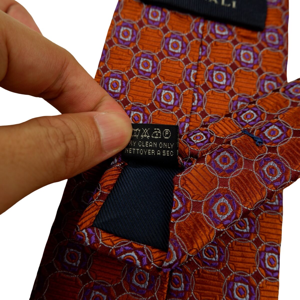 a16626 11 Canali Tie Silk Brown Geometric Italy (US Import Tax Included) มุมที่ 11