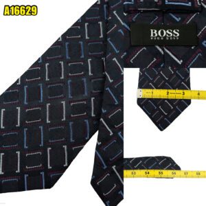Hugo Boss Tie Silk Black Geometric Italy (US Import Tax Included) มุมที่ 1
