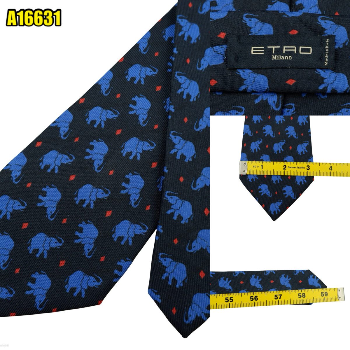 created by photogrid Etro Tie Silk Black Blue Animal Pattern Italy (US Import Tax Included) มุมที่ 1