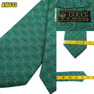 Gucci Tie Silk Green Chain Stripe Italy (US Import Tax Included) มุมที่ 1