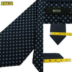 Hugo Boss Tie Silk Navy Geometric Italy (US Import Tax Included) มุมที่ 1