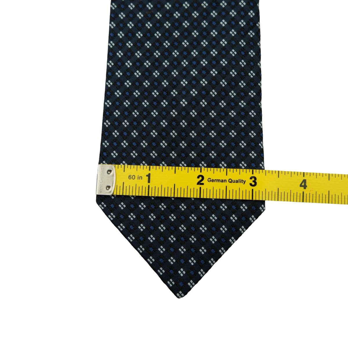 a16634 12 Hugo Boss Tie Silk Navy Geometric Italy (US Import Tax Included) มุมที่ 12
