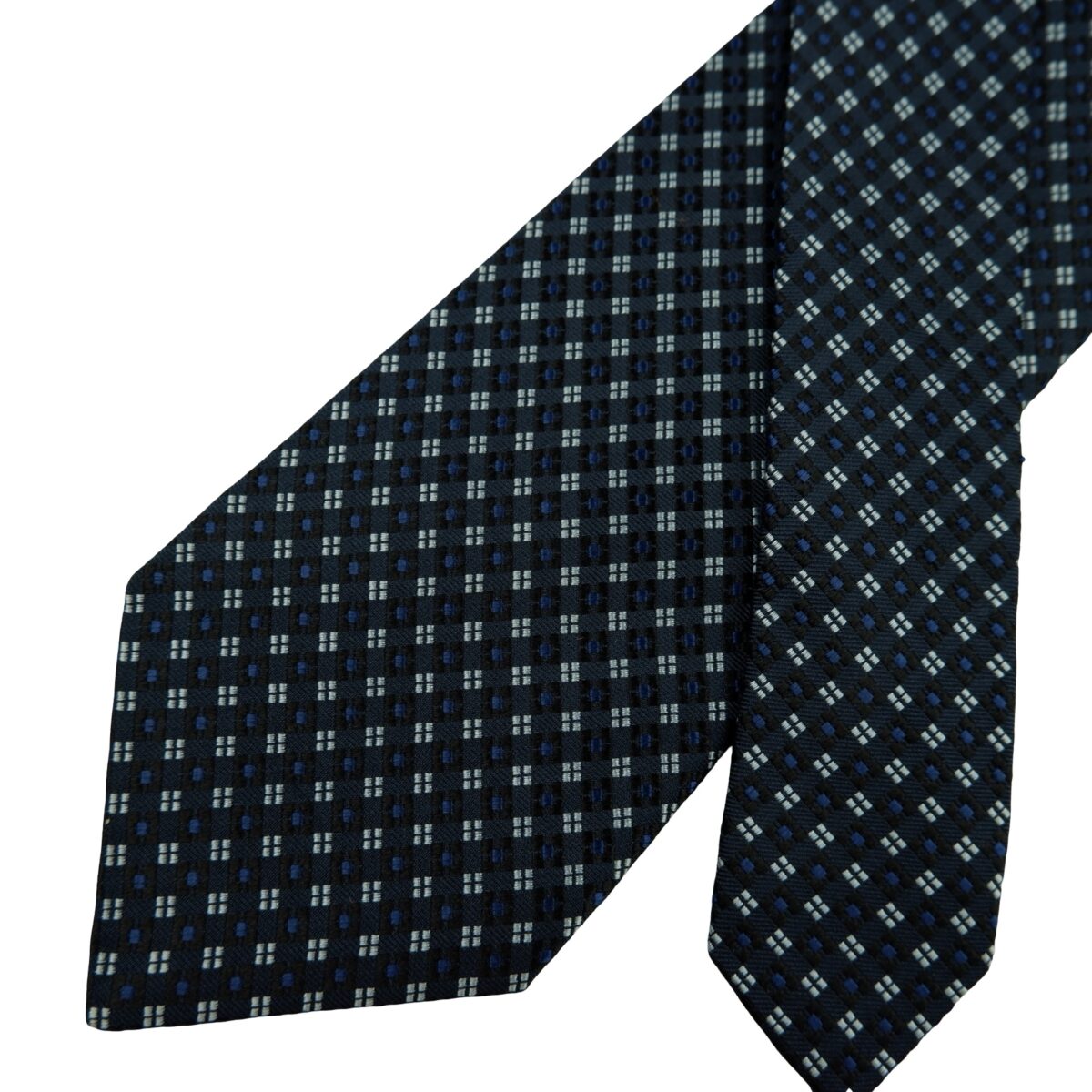 a16634 2 Hugo Boss Tie Silk Navy Geometric Italy (US Import Tax Included) มุมที่ 2
