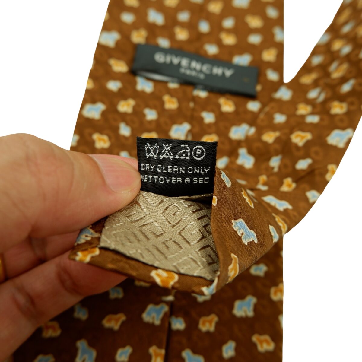 a16636 12 Givenchy Tie Silk Brown Animal Pattern Italy (US Import Tax Included) มุมที่ 12