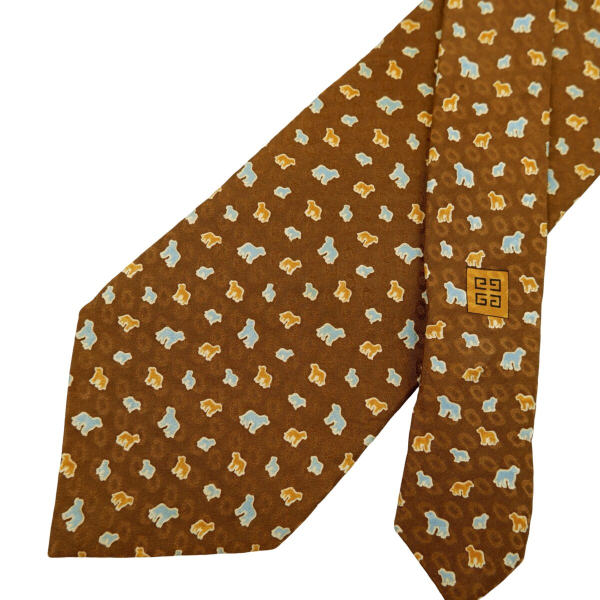 a16636 2 Givenchy Tie Silk Brown Animal Pattern Italy (US Import Tax Included) มุมที่ 2