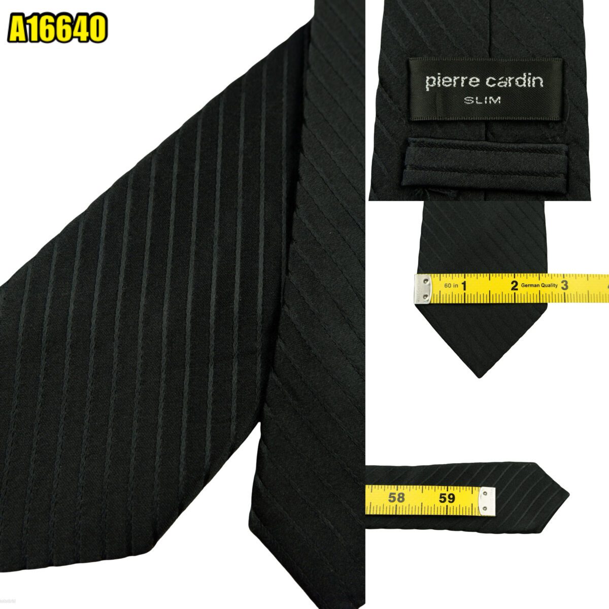 created by photogrid Pierre Cardin Tie Silk Black Stripe China (US Import Tax Included) มุมที่ 1